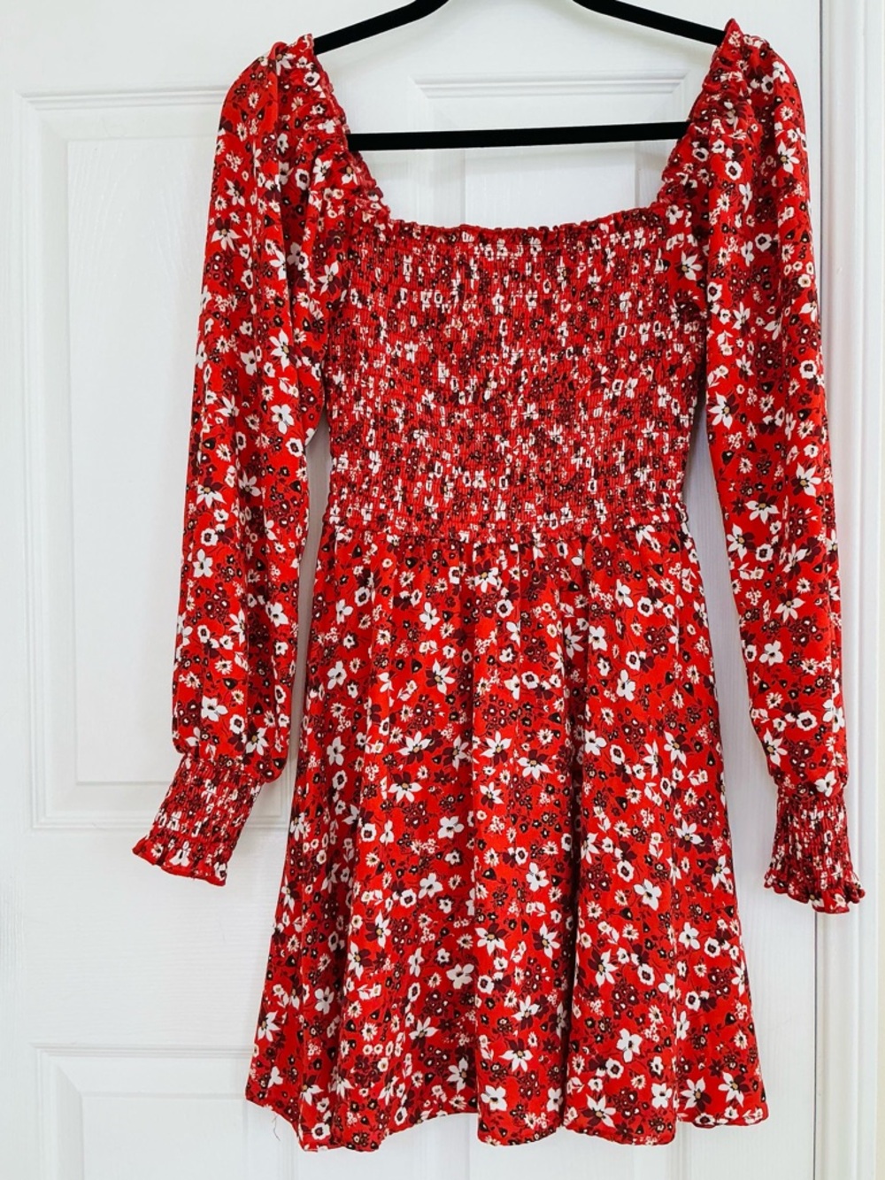 Band of Gypsies Red Floral Smocked Mini Dress